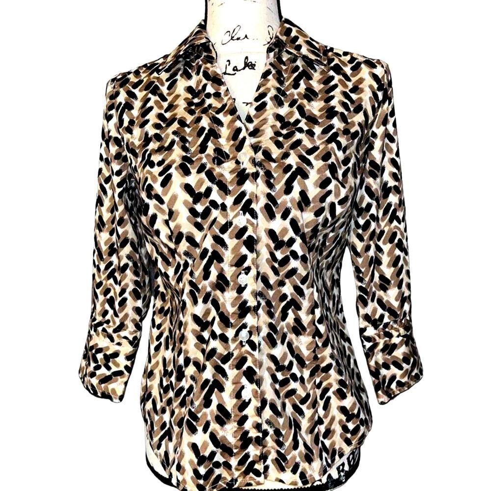 Alfani black, tan & white collared button down 4
